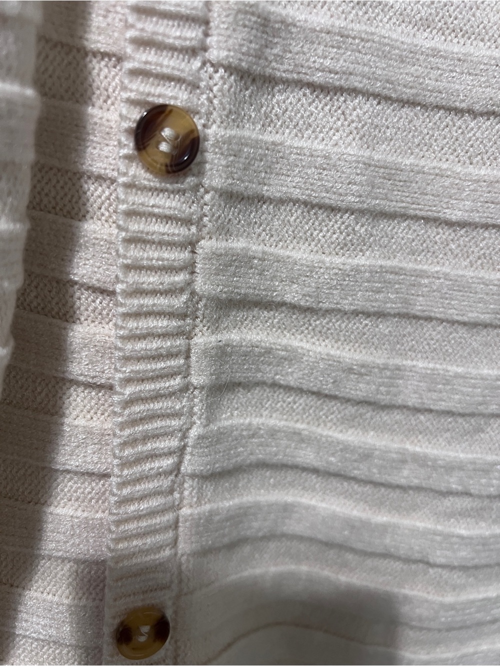 Women's Cream Ribbed Button Cardigan Sweater